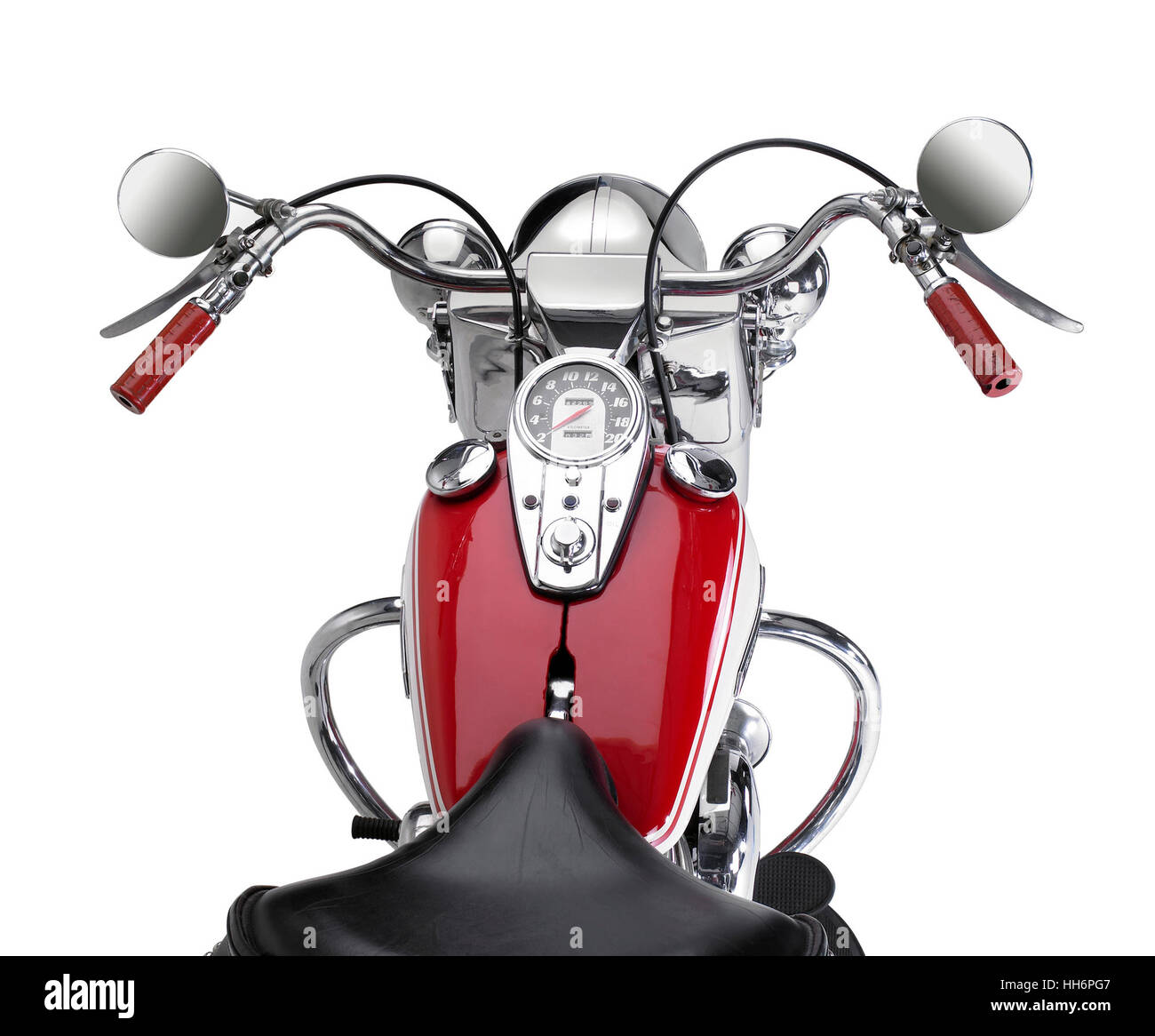 Detail des historischen roten Motorrad in weißem Rücken Stockfoto