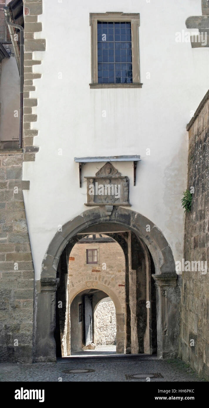Detail einer Burg im süddeutschen Raum benannt Comburg zeigt eine Passage mit gateway Stockfoto