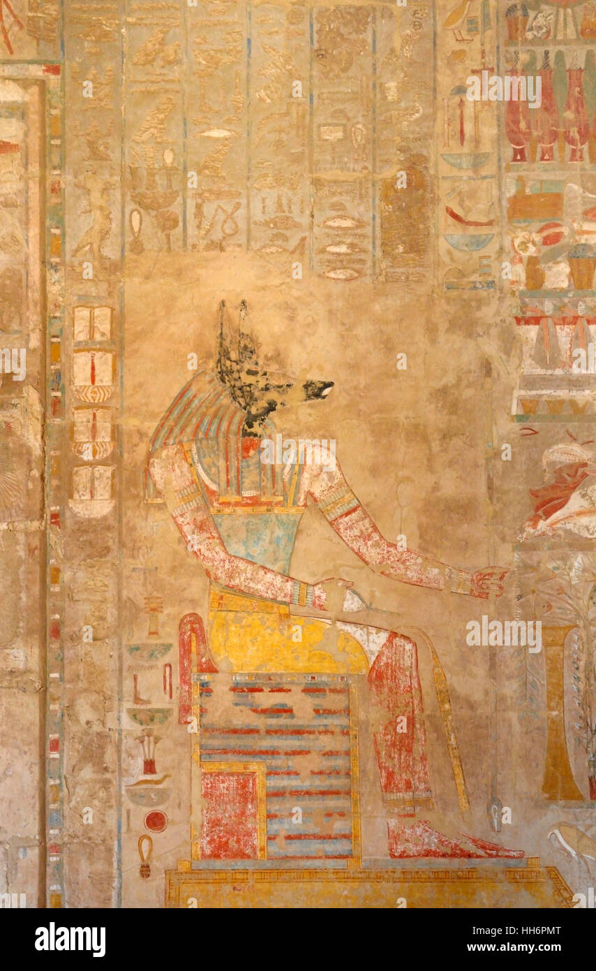 Antike Gemälde in der Leichenhalle Tempel der Hatschepsut in Ägypten Stockfoto