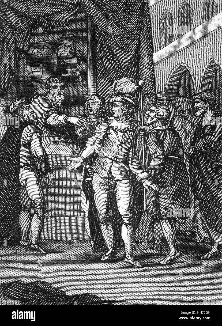 Sir William Gascoigne (1350 – 1419) war Chief Justice of England während der Regierungszeit von König Henry IV.  Es wird gesagt, dass Gascoine die Strafe von einer der Prince Of Wales (der zukünftige Henry V) lärmenden Begleiter geleitet hatte. Der Prinz, der war wütend auf den Satz und grob beleidigt den Richter. Gascoigne sofort verpflichtet ihn ins Gefängnis, und gab dem Prinzen ein Dressing-down, die ihn die Gerechtigkeit des Satzes erkennen ließen. Stockfoto