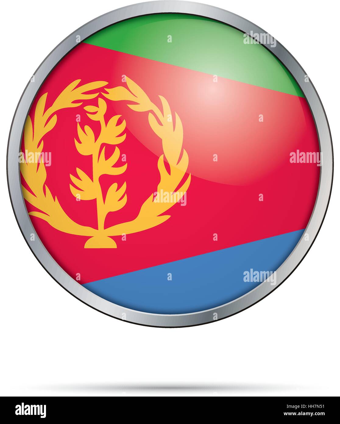Vektor eritreischen Schaltfläche melden. Eritrea Flagge Glas Button Stil mit Metallrahmen. Stock Vektor