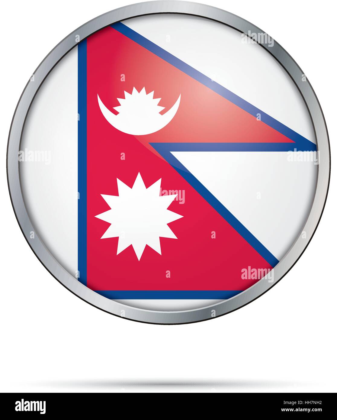 Schaltfläche "Vektor nepalesische Flagge". Nepal-Flagge Glas Button Stil mit Metallrahmen. Stock Vektor