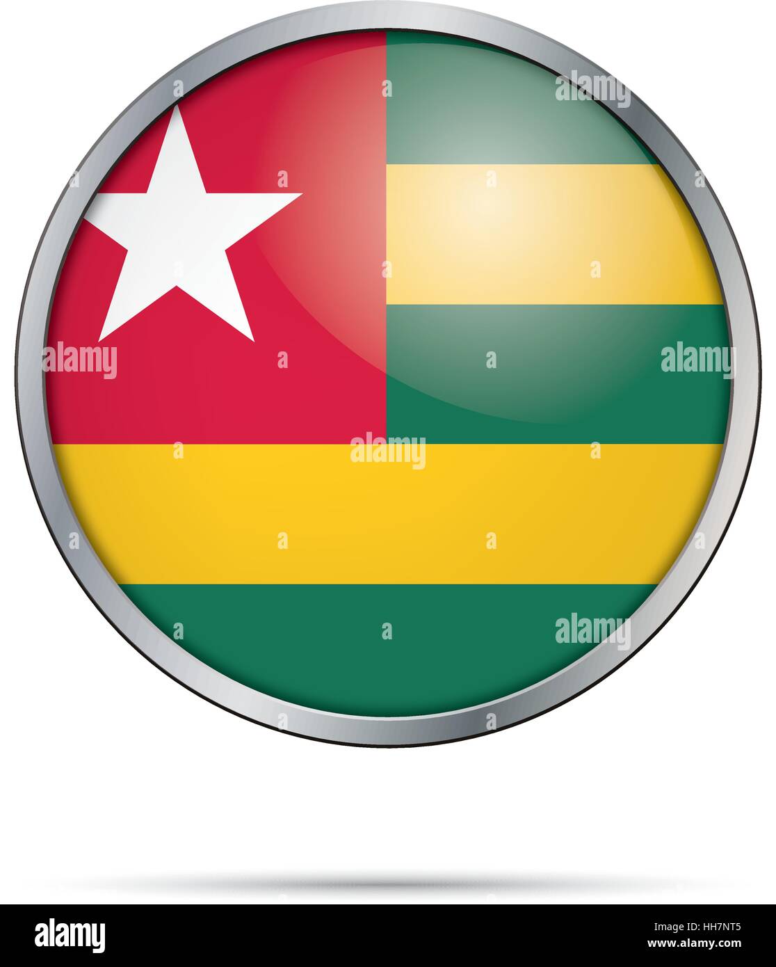 Schaltfläche "Vektor togoischen Flagge". Togo-Flagge Glas Button Stil mit Metallrahmen. Stock Vektor