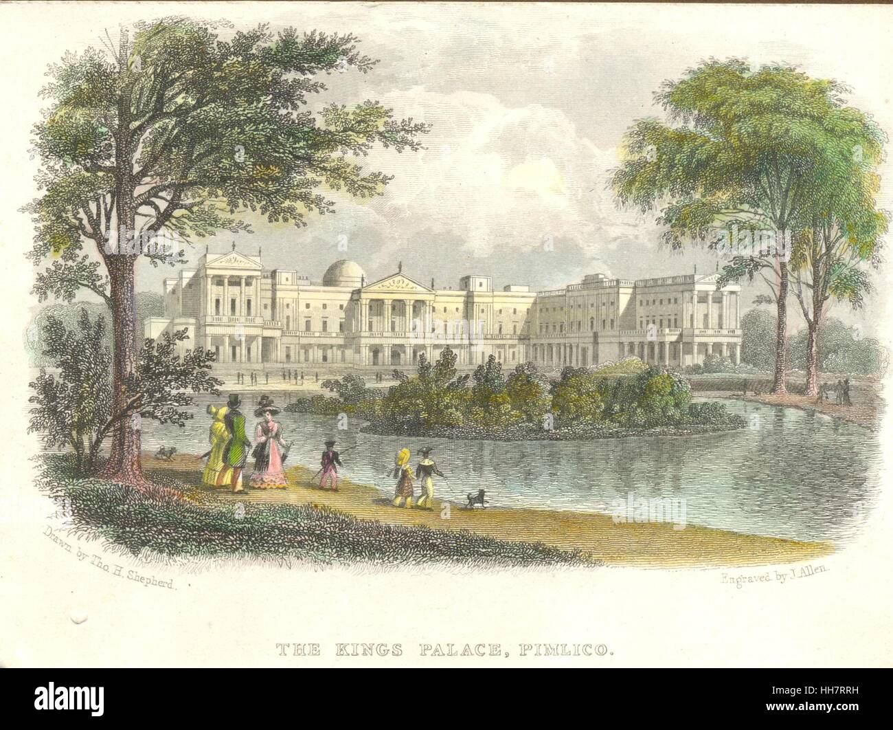 Bildhafte Schreibpapier mit dem Titel The Kings Palace Pimlico [jetzt Buckingham Palace]. Stockfoto