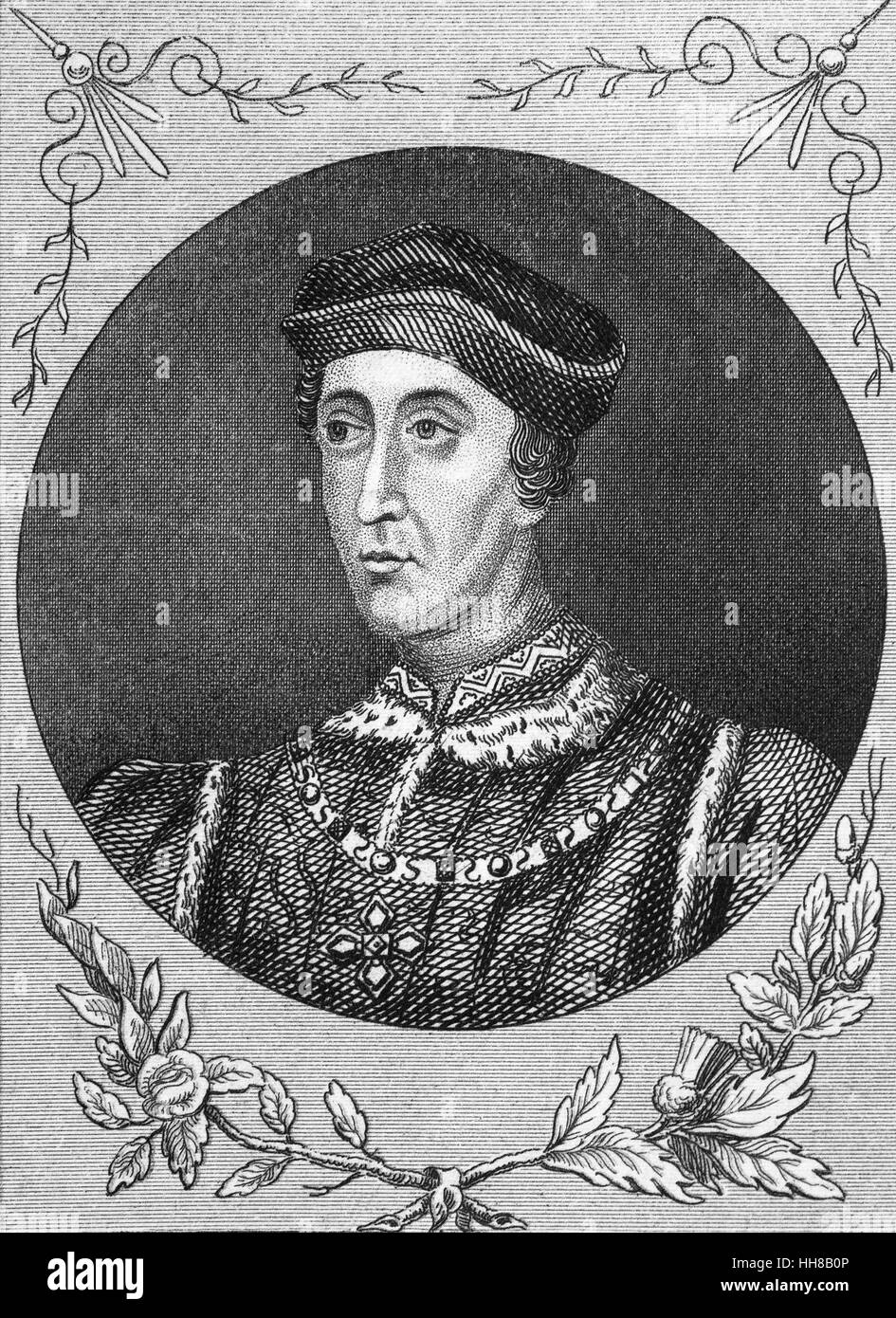 Heinrich VI. (1421 – 1471) war König von England, von 1422 bis 1461 und von 1470 bis 1471. Das einzige Kind von Henry V, er ist es gelungen, auf den englischen Thron im Alter von neun Monaten nach dem Tod seines Vaters und erfolgreich auf den französischen Thron nach dem Tod seines Großvaters Charles VI kurz danach. Henry geerbt der lang andauernde hundertjährige Krieg (1337-1453) wo Charles VII seinen Anspruch auf den französischen Thron bestritten. Stockfoto