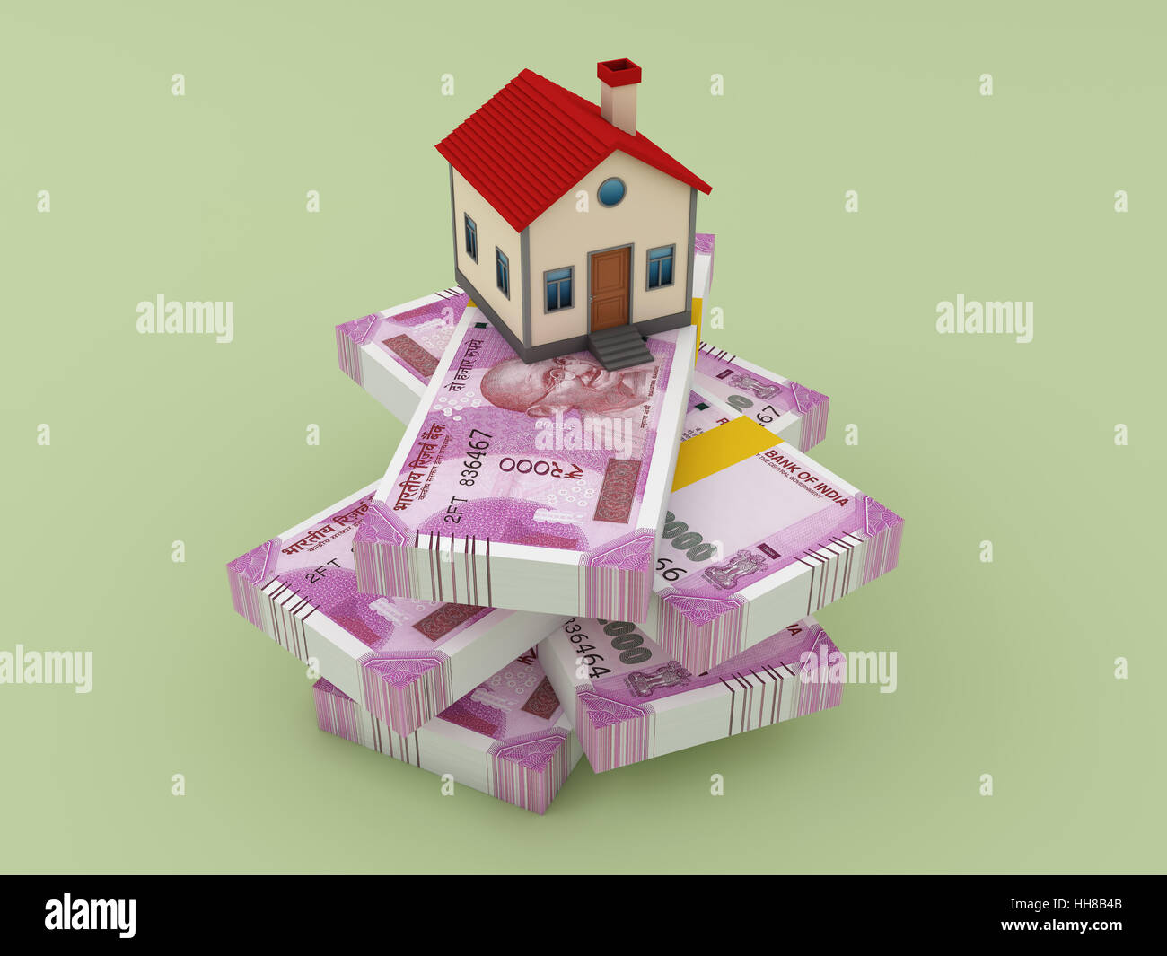 Neuer indische Währung mit Hausmodell - 3D gerenderten Bild Stockfoto