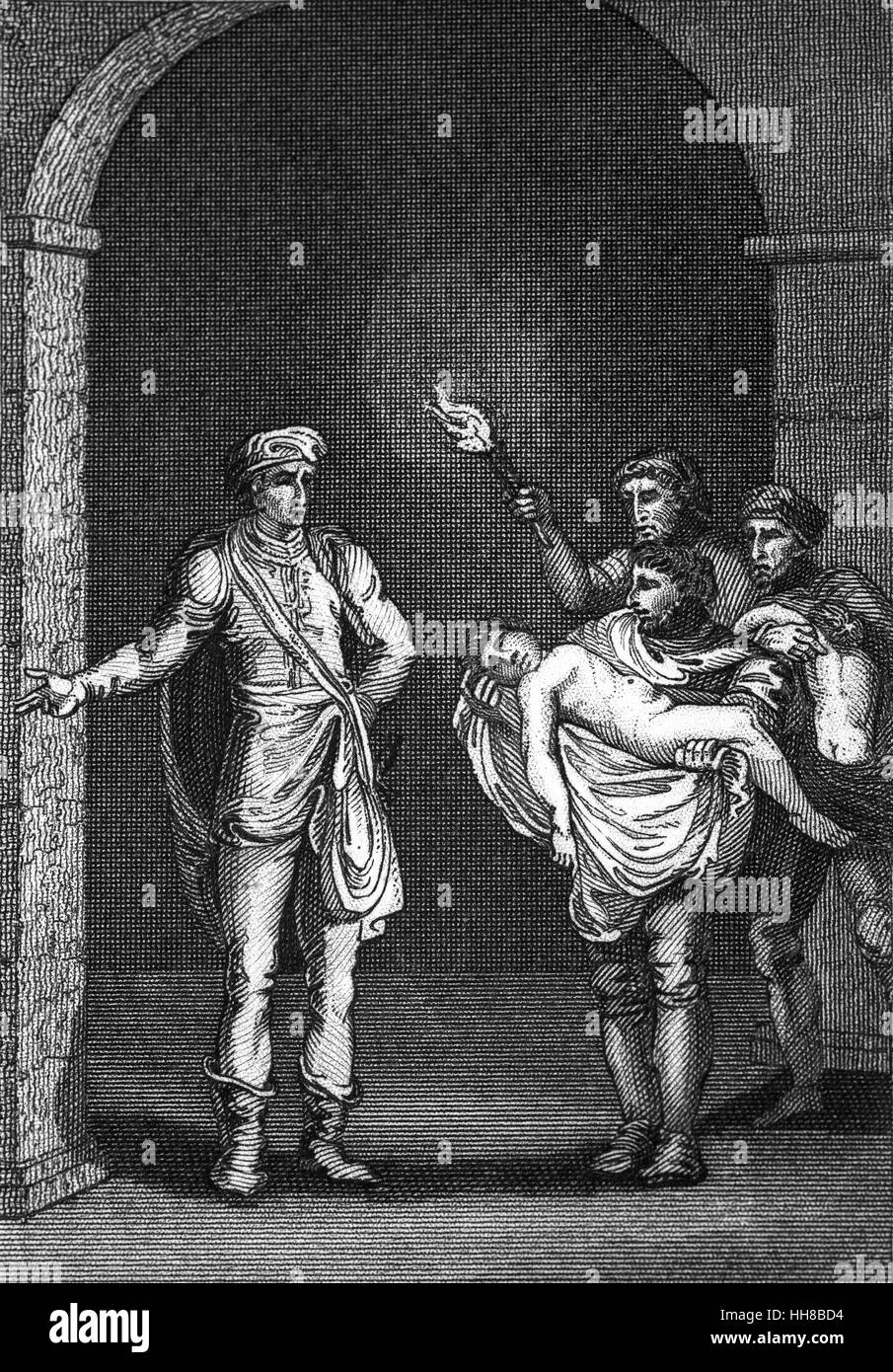 Sir James Tyrrell, ein weiterer Verdächtiger in den Mord an den Prinzen im Tower in 1483, bestellen ihre Beerdigung. Stockfoto