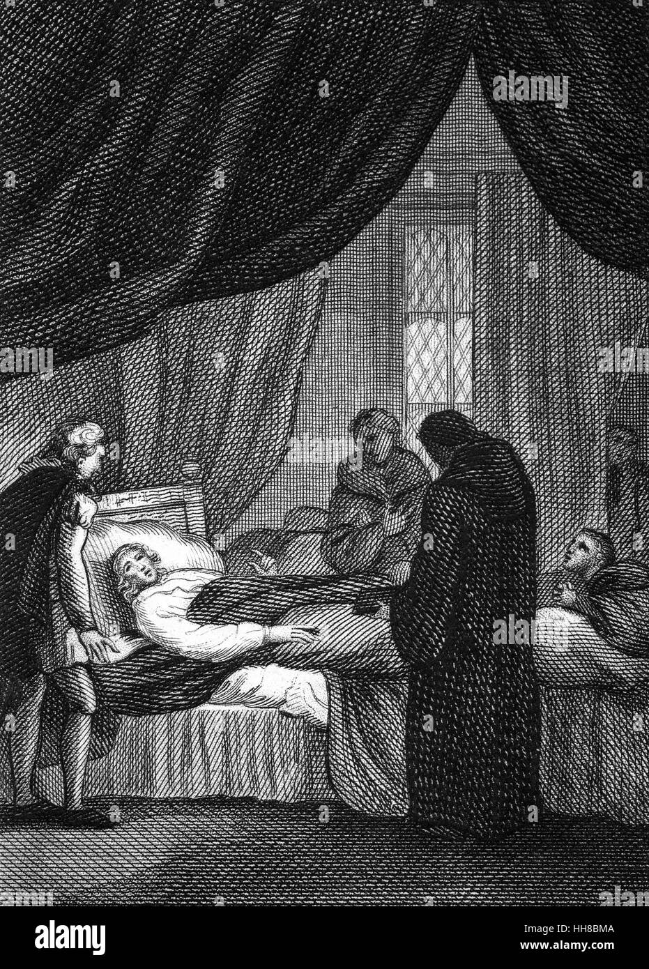Der Tod in Leicester von Thomas Wolsey (1473 –1530), englischer Geistlicher, Staatsmann und Kardinal der römisch-katholischen Kirche. Stockfoto