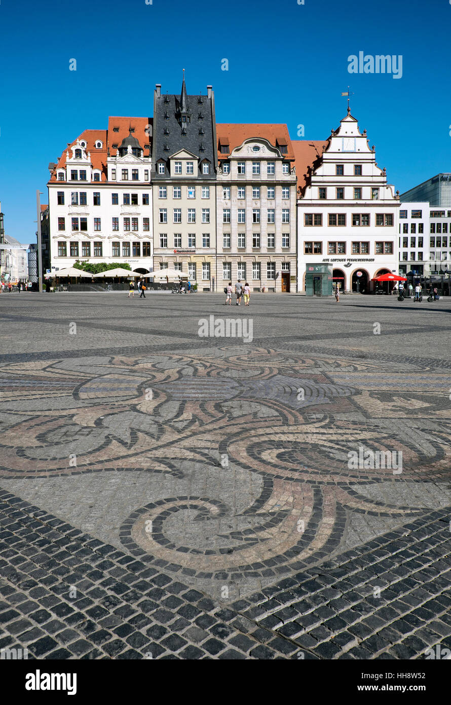 Kopfsteinpflaster mit Stadt Arme, Markt, Leipzig, Sachsen, Deutschland Stockfoto