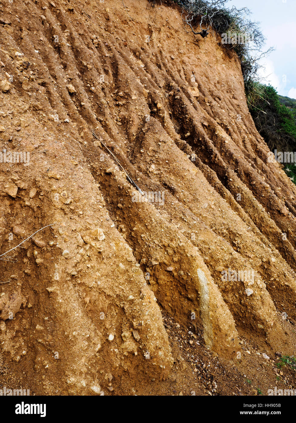 Gully Erosion im Lockergestein tertiären Ablagerungen in der Nähe von Bixby Creek, Land in Monterey, Kalifornien. Stockfoto