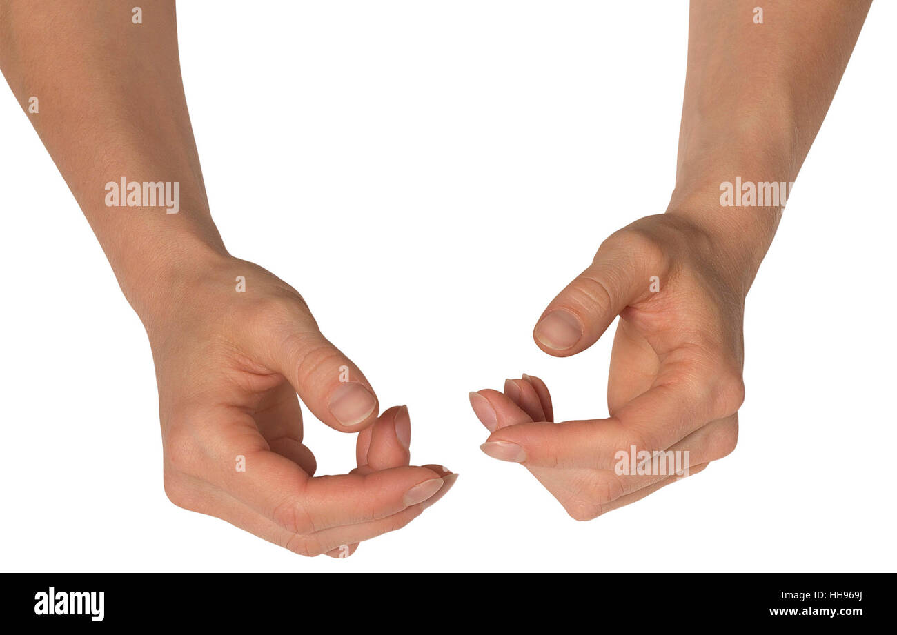 entspannte weibliche Hände ineinander, Ausschnitt mit Beschneidungspfad Stockfoto