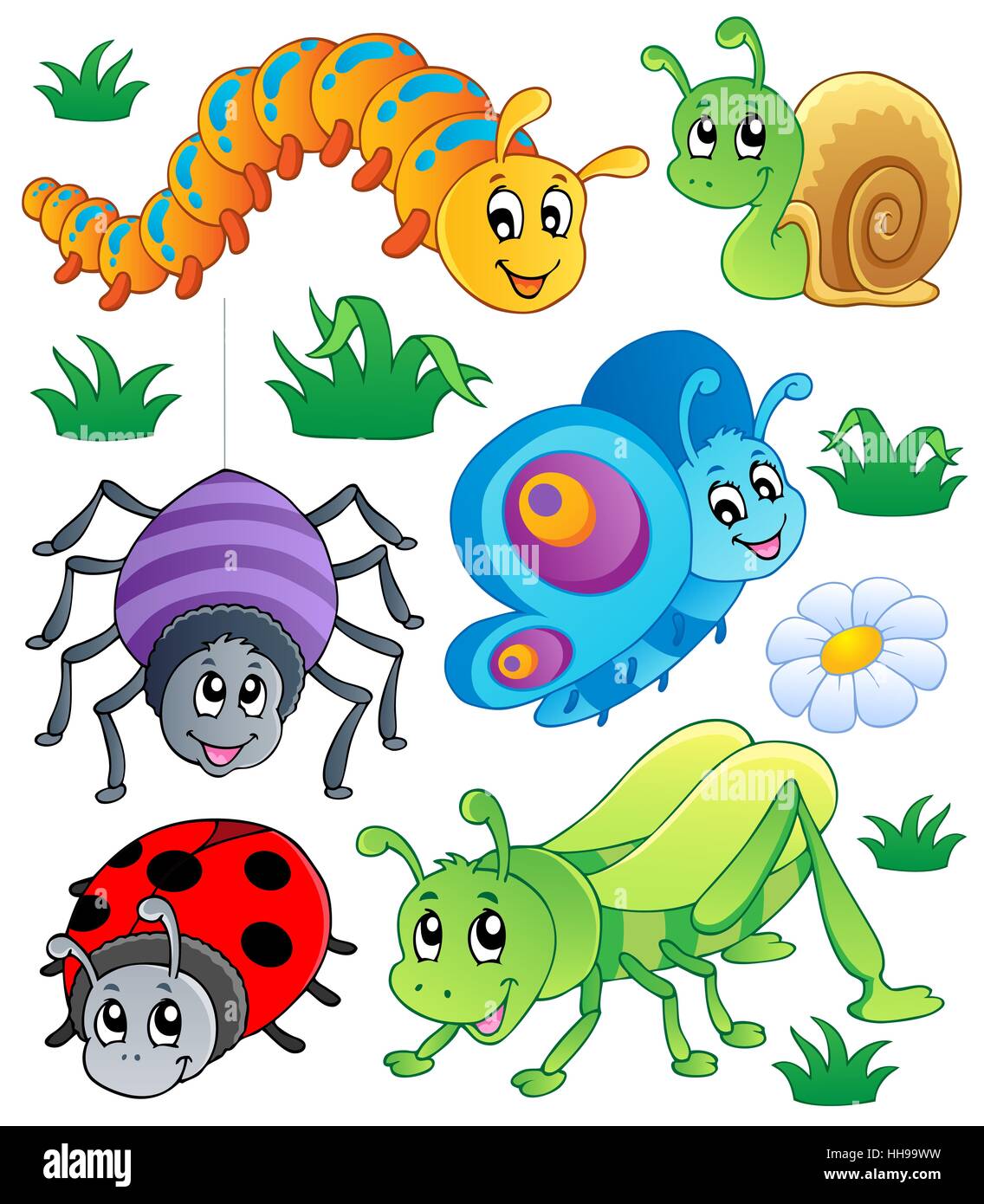 Schmetterling, Spinne, Schnecke, Raupe, Heuschrecke, Fehler, Bugs, Marienkäfer, lachen, Stockfoto