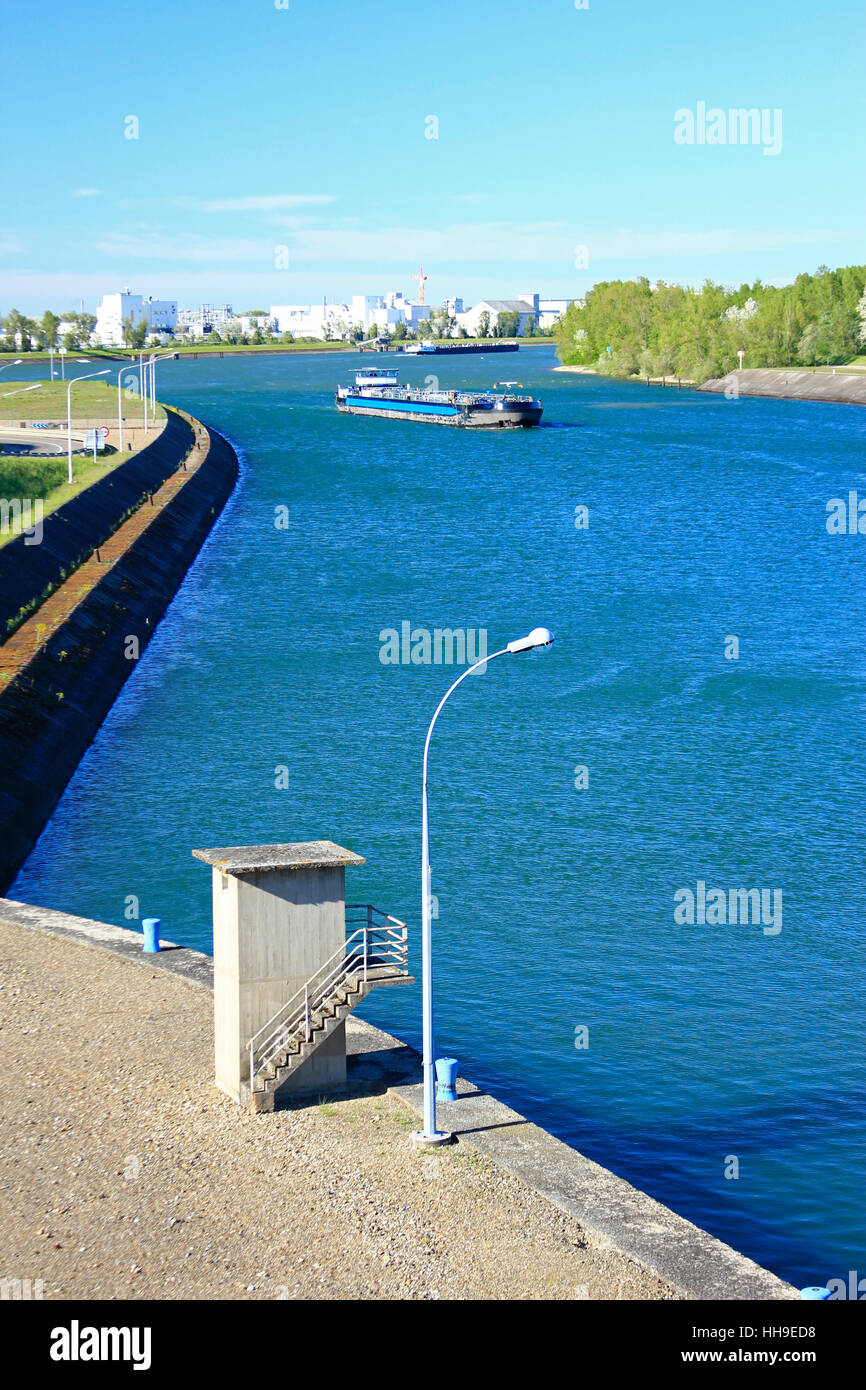 Rhein, Grenze, Industriegebiet, Deutschland, Frankreich, Bundesrepublik Deutschland, Stockfoto