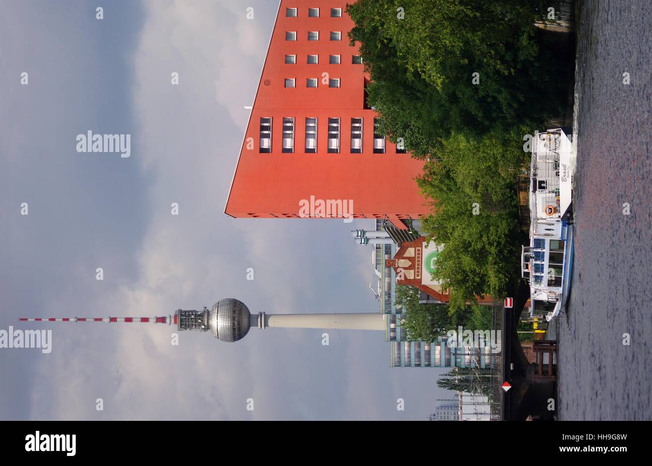 Brücke, Berlin, Fernsehturm, Dämpfer, Dämpfer, Halle, Turm, Büro, Reisen, Stockfoto