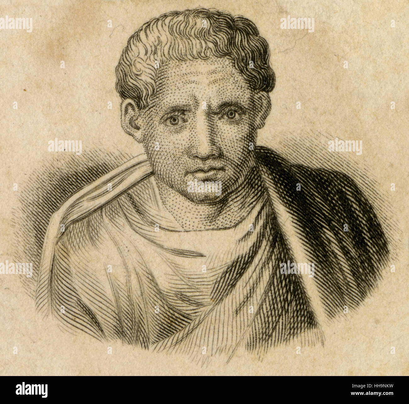 Antike c1820 Gravur, Posidippus von Pella (ca. 310-c. 240 v. Chr.) war eine antike griechische Epigramme Dichter. QUELLE: ORIGINAL GRAVUR. Stockfoto