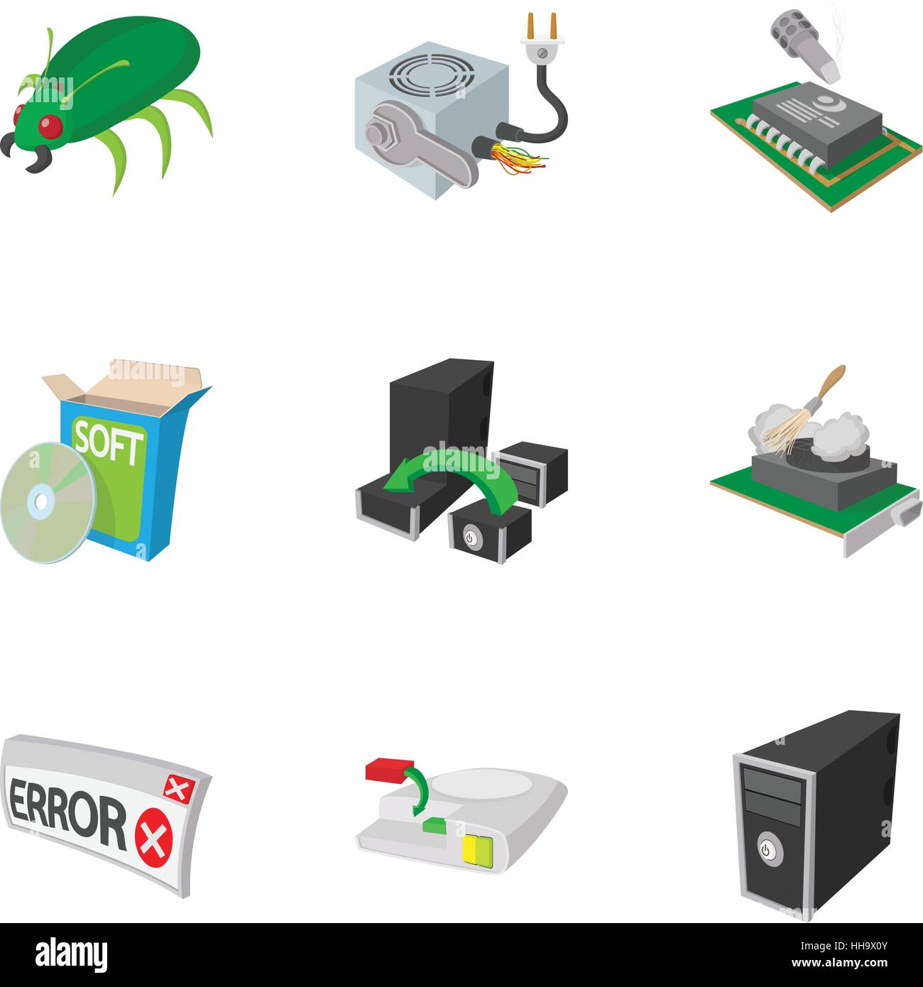 Symbole Computersatz, Cartoon-Stil Stock Vektor