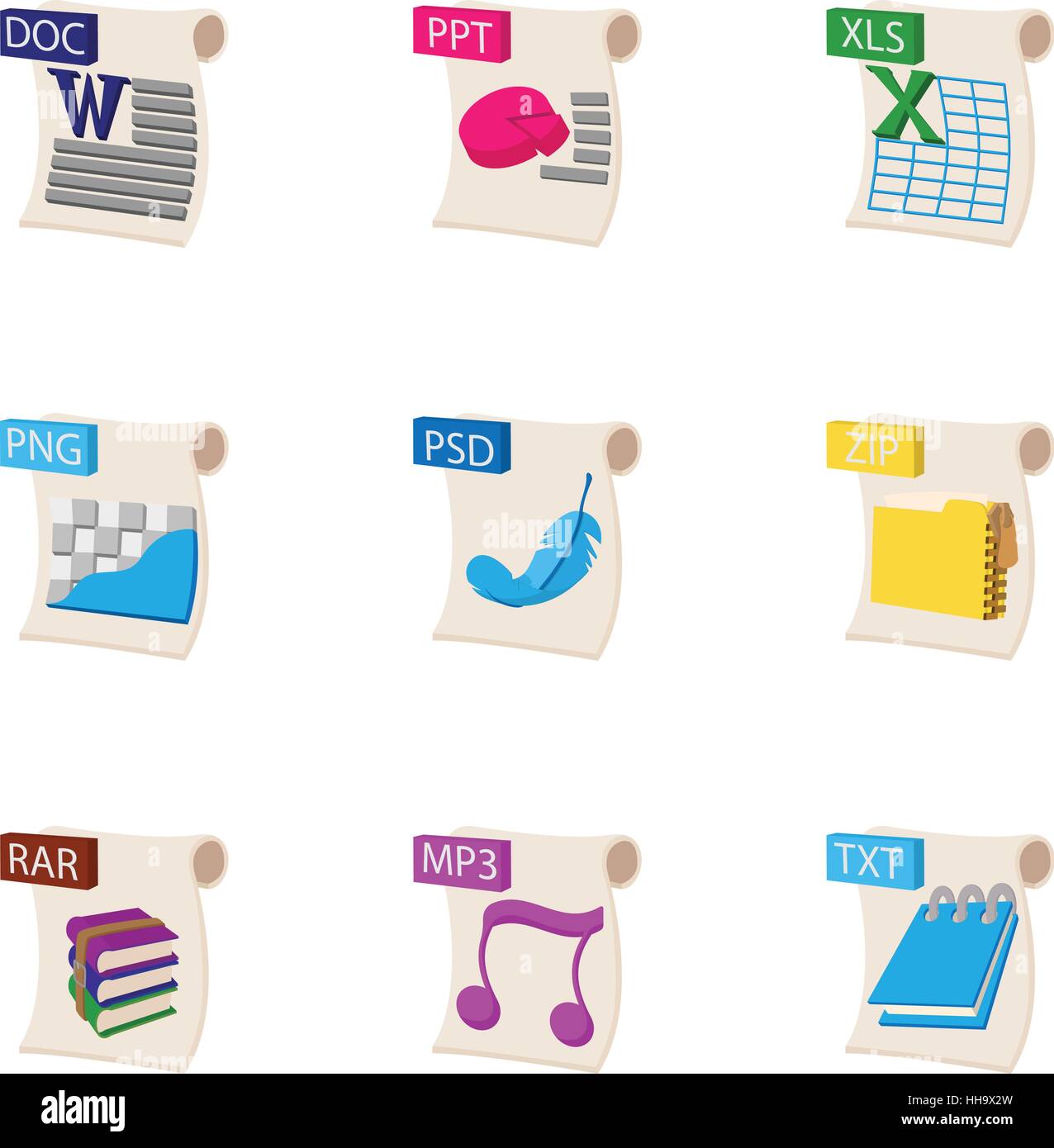 Dateien Icons Set, Cartoon-Stil Stock Vektor