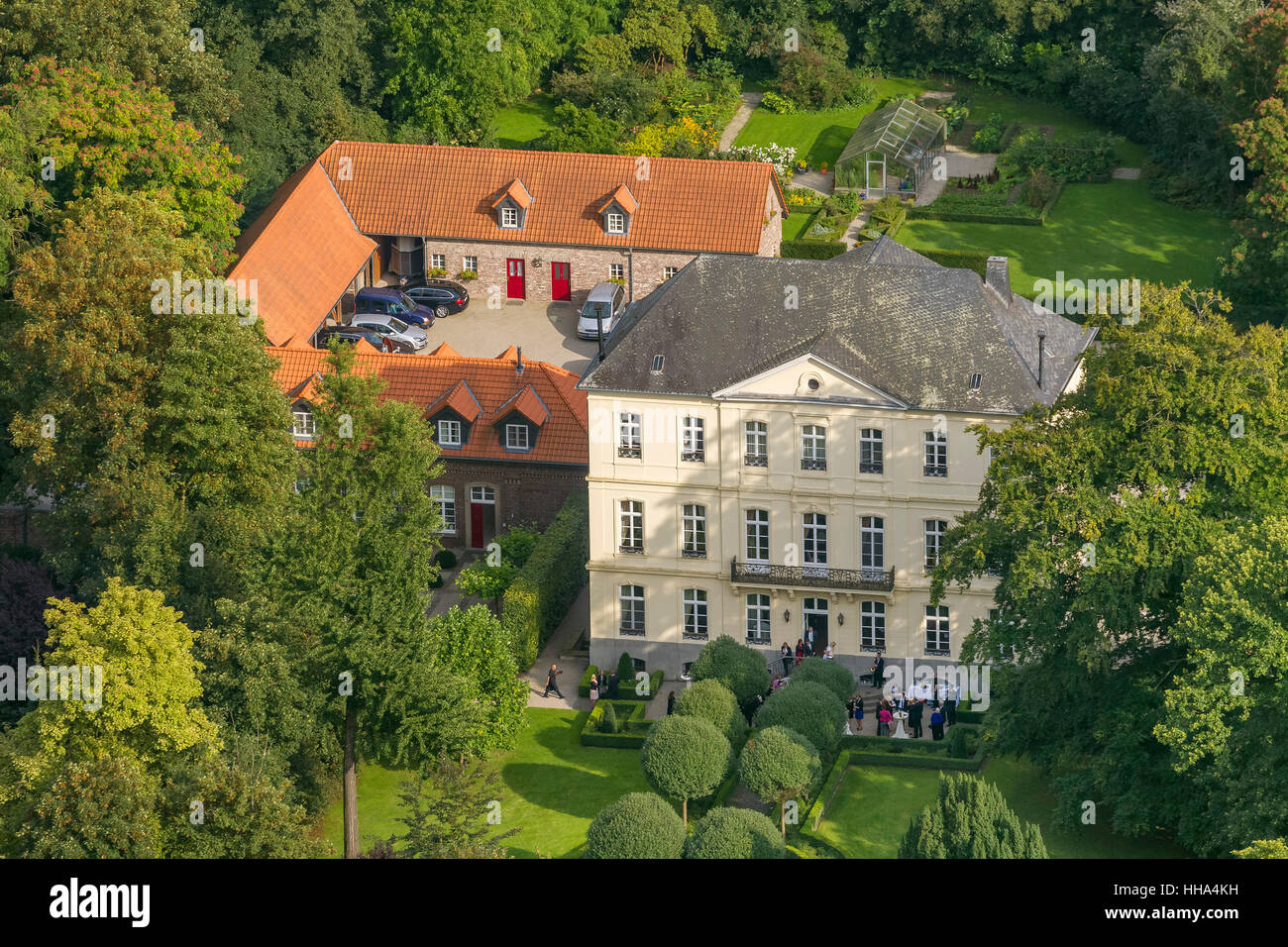 Schloss Leyenburg 1832 Vluyner Martin Atock und Inez van Tienhoven-Atock Rheurdt-Schaephuysen Straße, Rheurdt, Niederrhein, Stockfoto