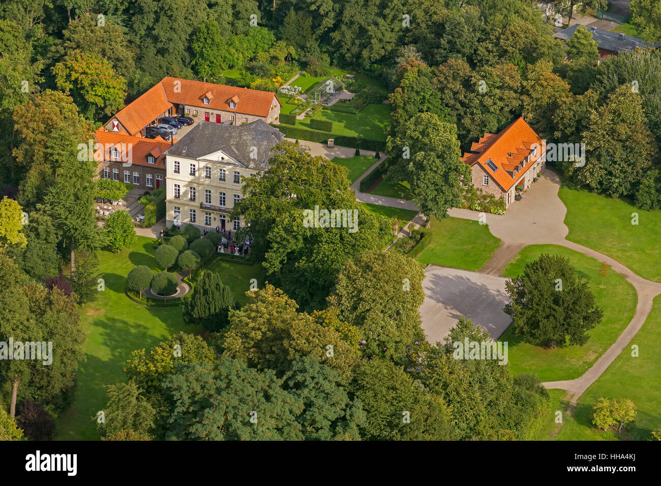 Schloss Leyenburg 1832 Vluyner Martin Atock und Inez van Tienhoven-Atock Rheurdt-Schaephuysen Straße, Rheurdt, Niederrhein, Stockfoto