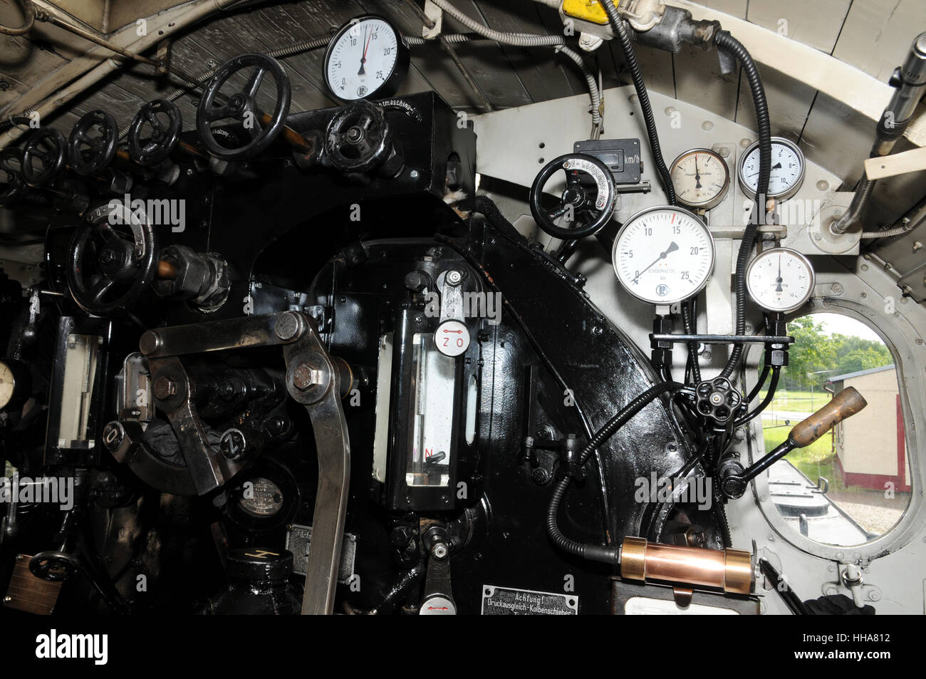 Dampf-Lokomotive, Cockpit, Eisenbahn, Lok, Zug, Motor, rollendes Material, Stockfoto