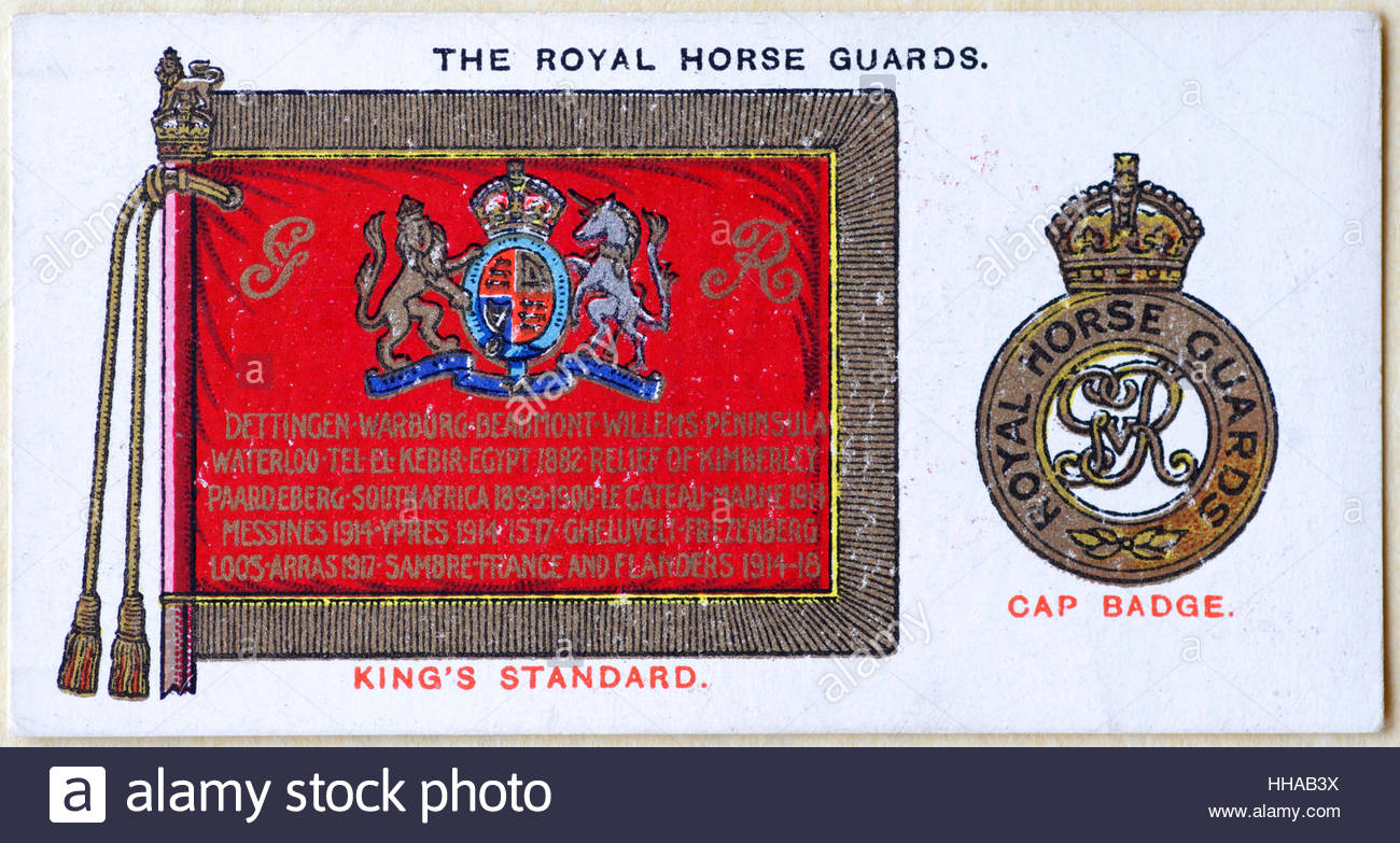 Die Royal Horse Guards regimental Standard und Kappe Abzeichen Stockfoto