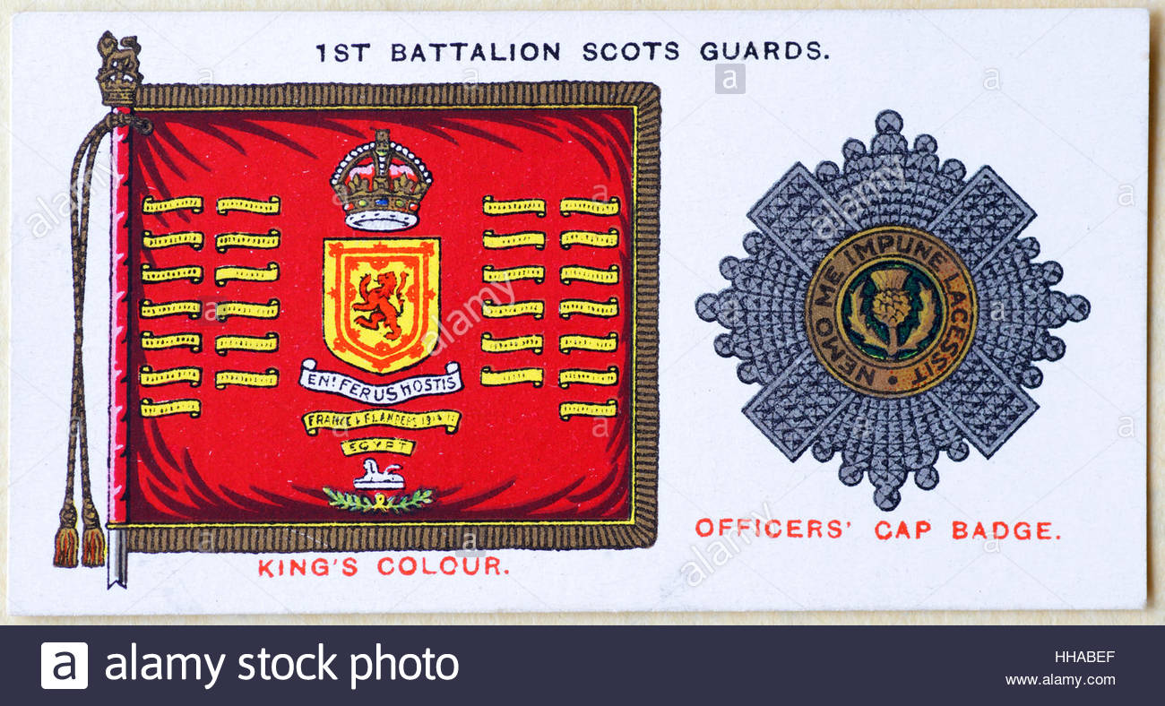 1. Bataillon Scot Guards regimental Standard und Kappe Abzeichen Stockfoto