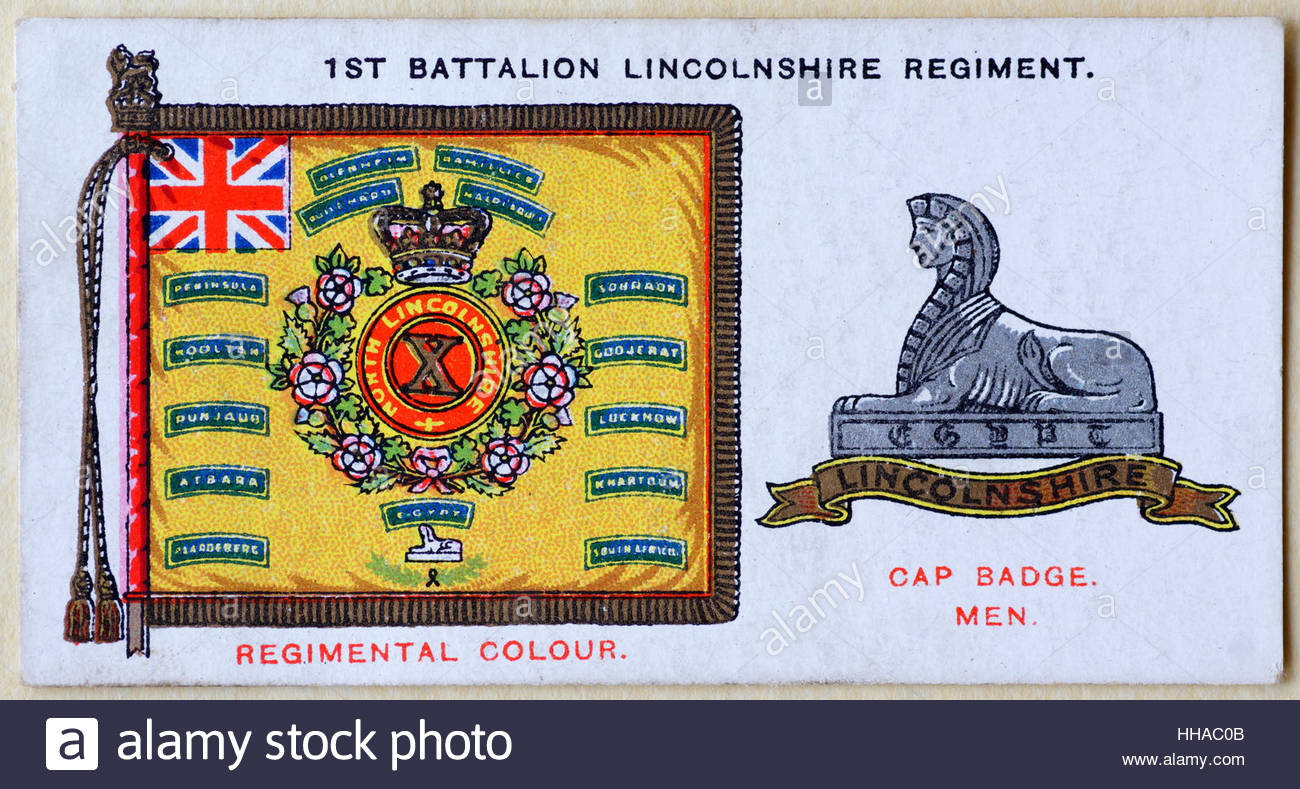 1. Bataillon Lincolnshire Regiment Regiments Standard und Kappe Abzeichen Stockfoto