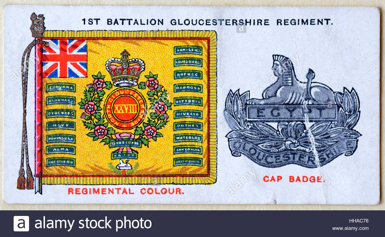 1. Bataillon Gloucestershire Regiment Regiments Standard und Kappe Abzeichen Stockfoto