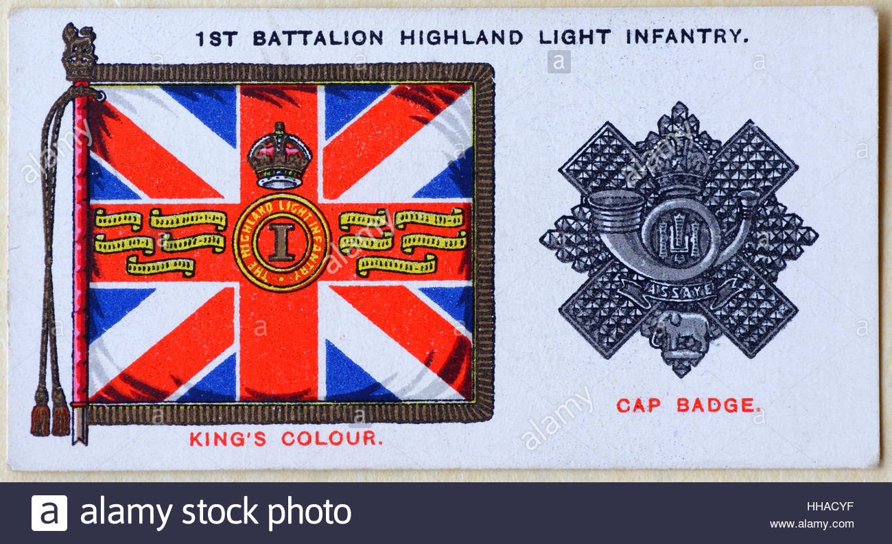 1. Bataillon Highland Light Infantry Regiments Standard und Kappe Abzeichen Stockfoto