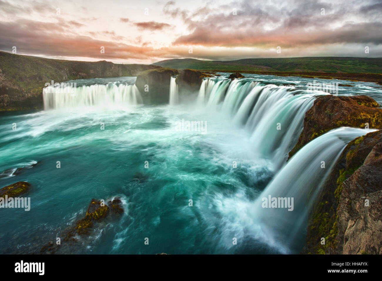 Wasserfall, Island, Isländisch, Wasserfall, Fluss, Wasser, blau, Bewegung, Stockfoto