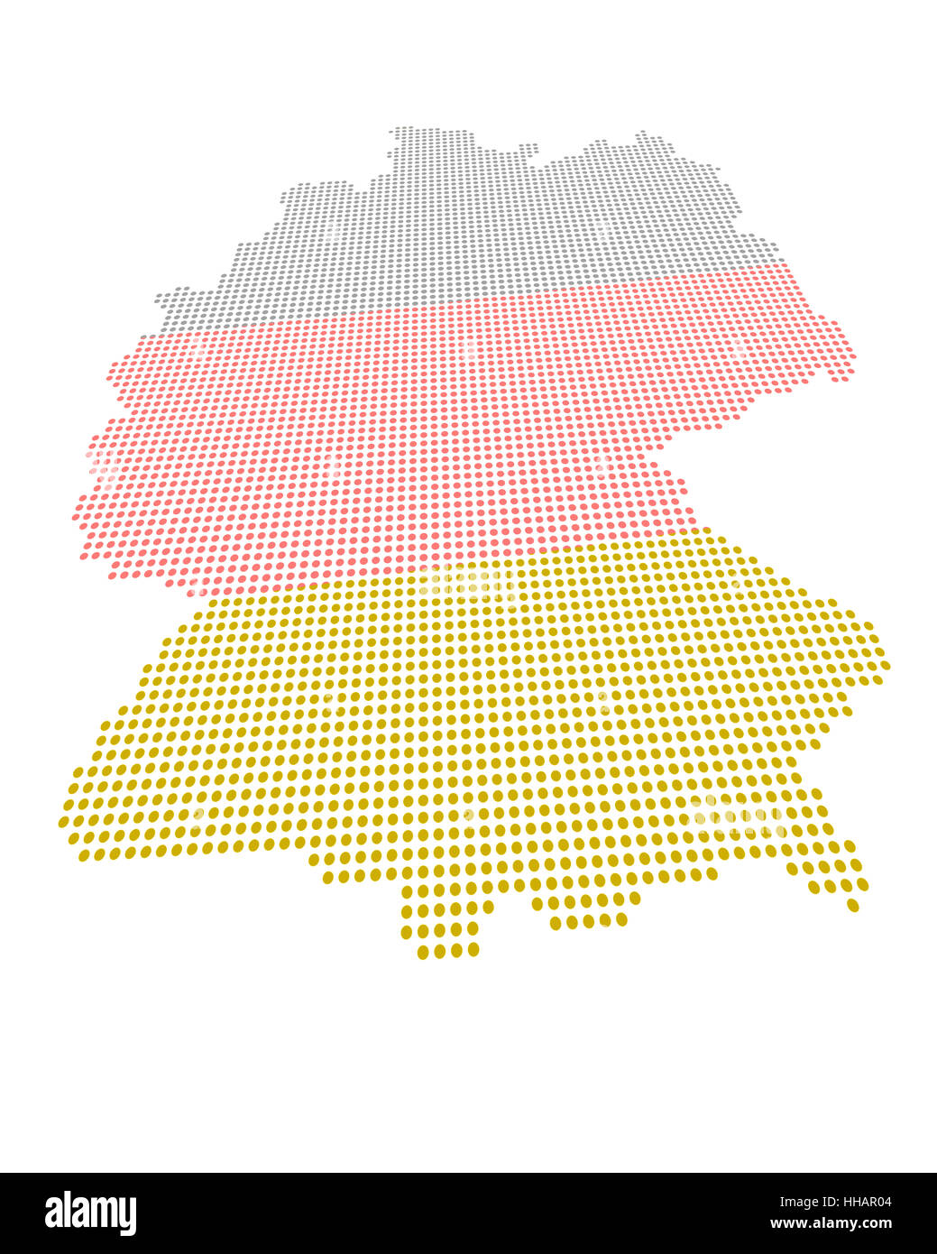 perspektivisch verzerrt Deutschlandkarte mit Dot-Screen in schwarz rot gold Stockfoto