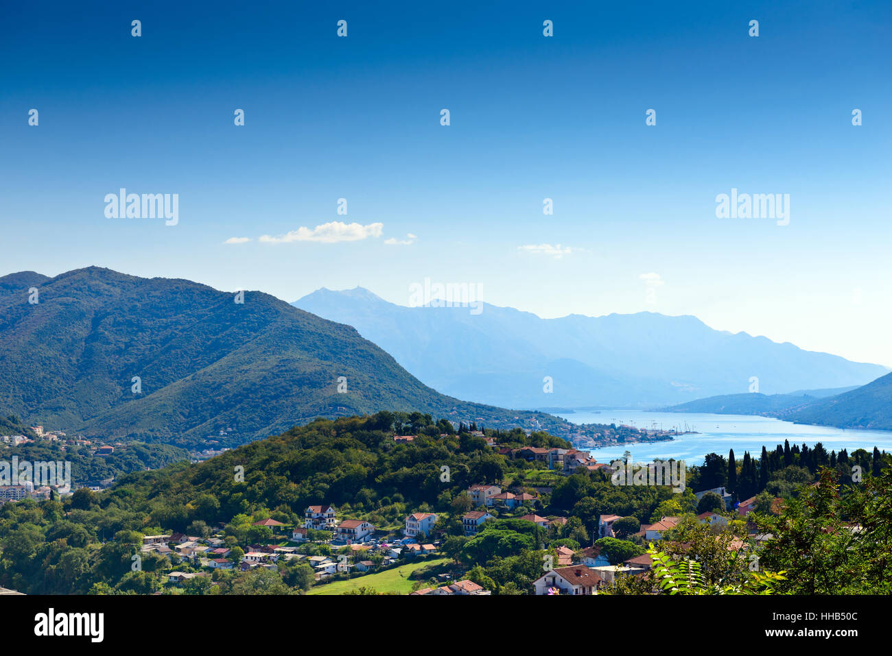 Ansicht von Herceg Novi, Bucht von Kotor, Montenegro Stockfoto