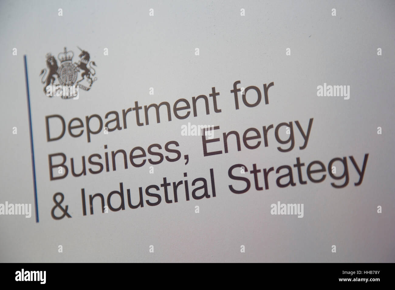 Abteilung für Wirtschaft, Energie und Industriestrategie in London, England, Vereinigtes Königreich. Die Abteilung bringt Verantwortung für Wirtschaft, industrielle Strategie, Wissenschaft, Innovation, Energie und Klimawandel. Stockfoto