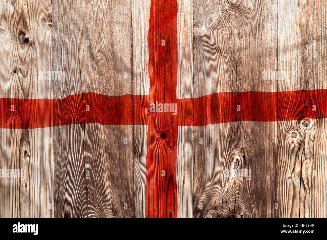 Nationalflagge von England auf hölzernen Hintergrund Stockfoto