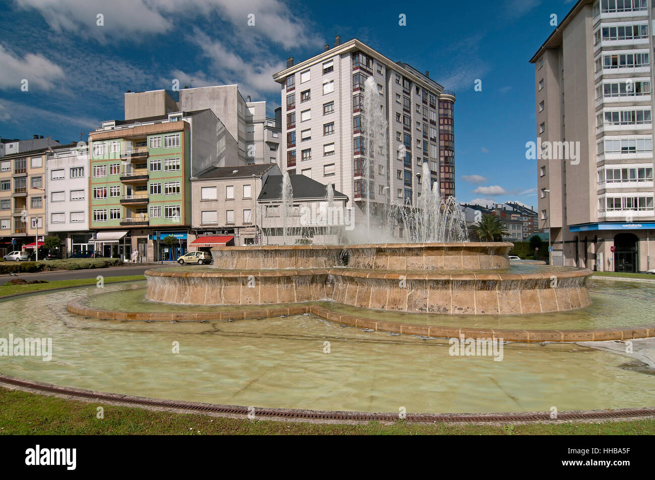 Städtische Ansicht und Brunnen, Lugo, Region Galicien, Spanien, Europa Stockfoto