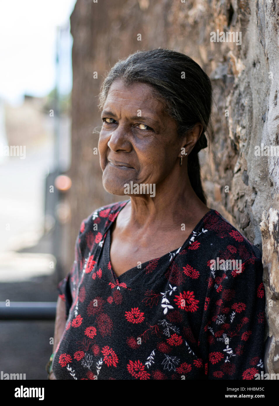 Porträt einer Frau aus Jamestown, St Helena Island. Stockfoto