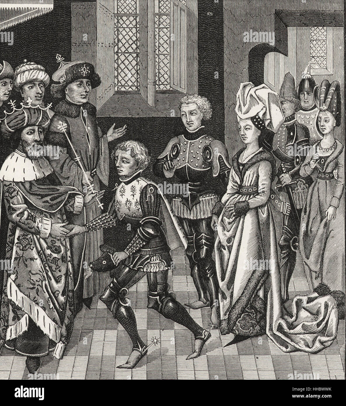 Empfang von Gautier-sans-Avoir durch den König von Ungarn, die ihm durch sein Territorium mit den Kreuzfahrern gehen erlaubt Stockfoto