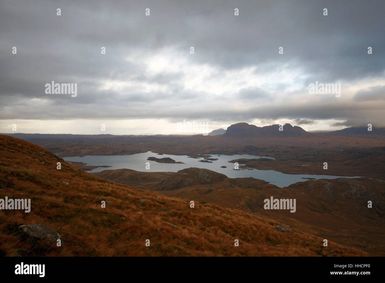 fantastisches Panorama in Schottland in der Nähe von Stac Pollaidh Stockfoto