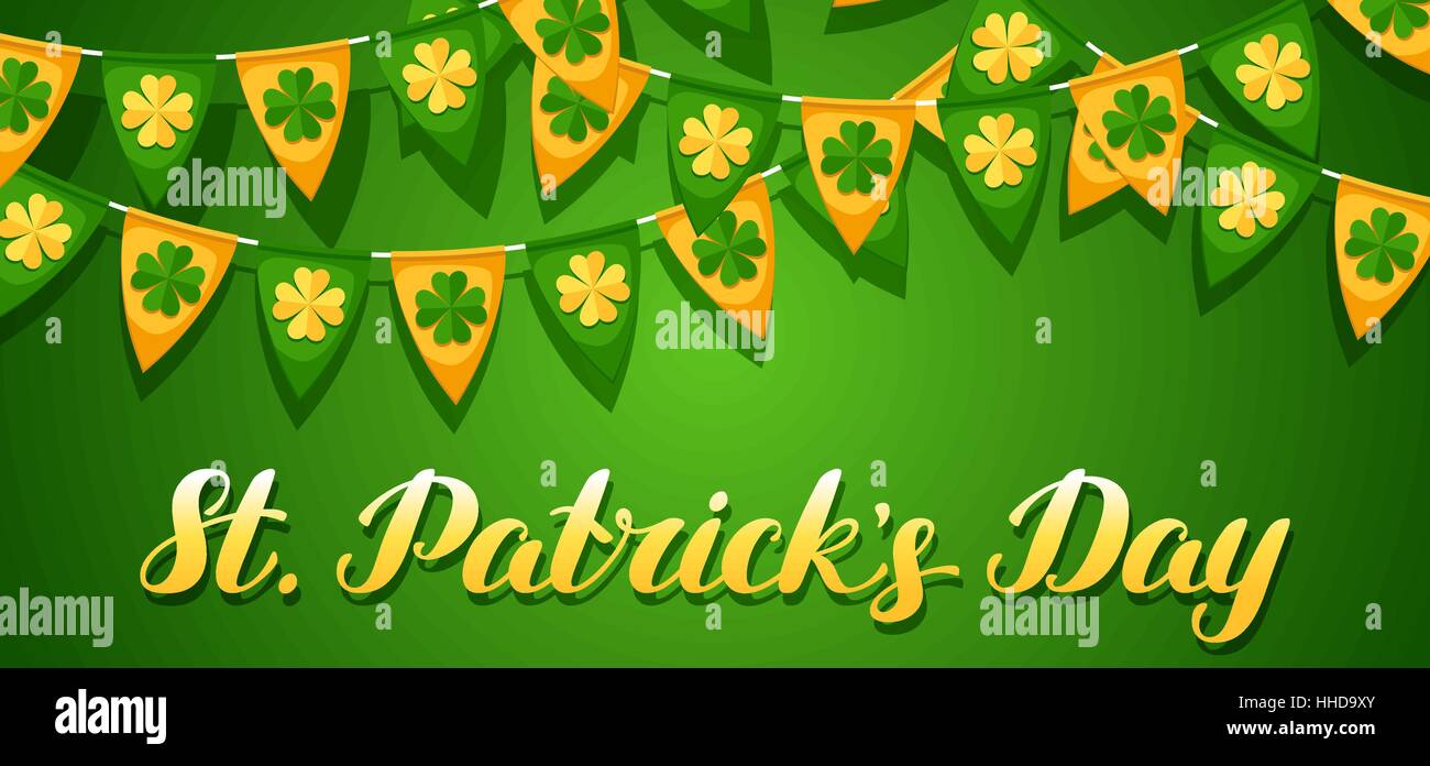 St. Patricks Day Musterdesign. Girlande-Fahnen mit Klee Stock Vektor