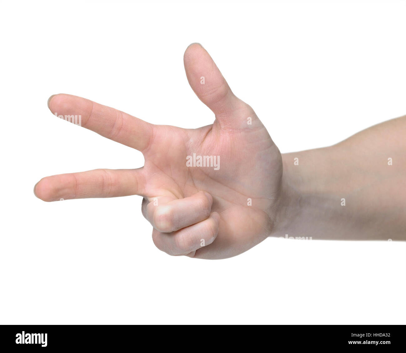 Studiofotografie einer Hand zählen mit Fingern in weißem Rücken Stockfoto