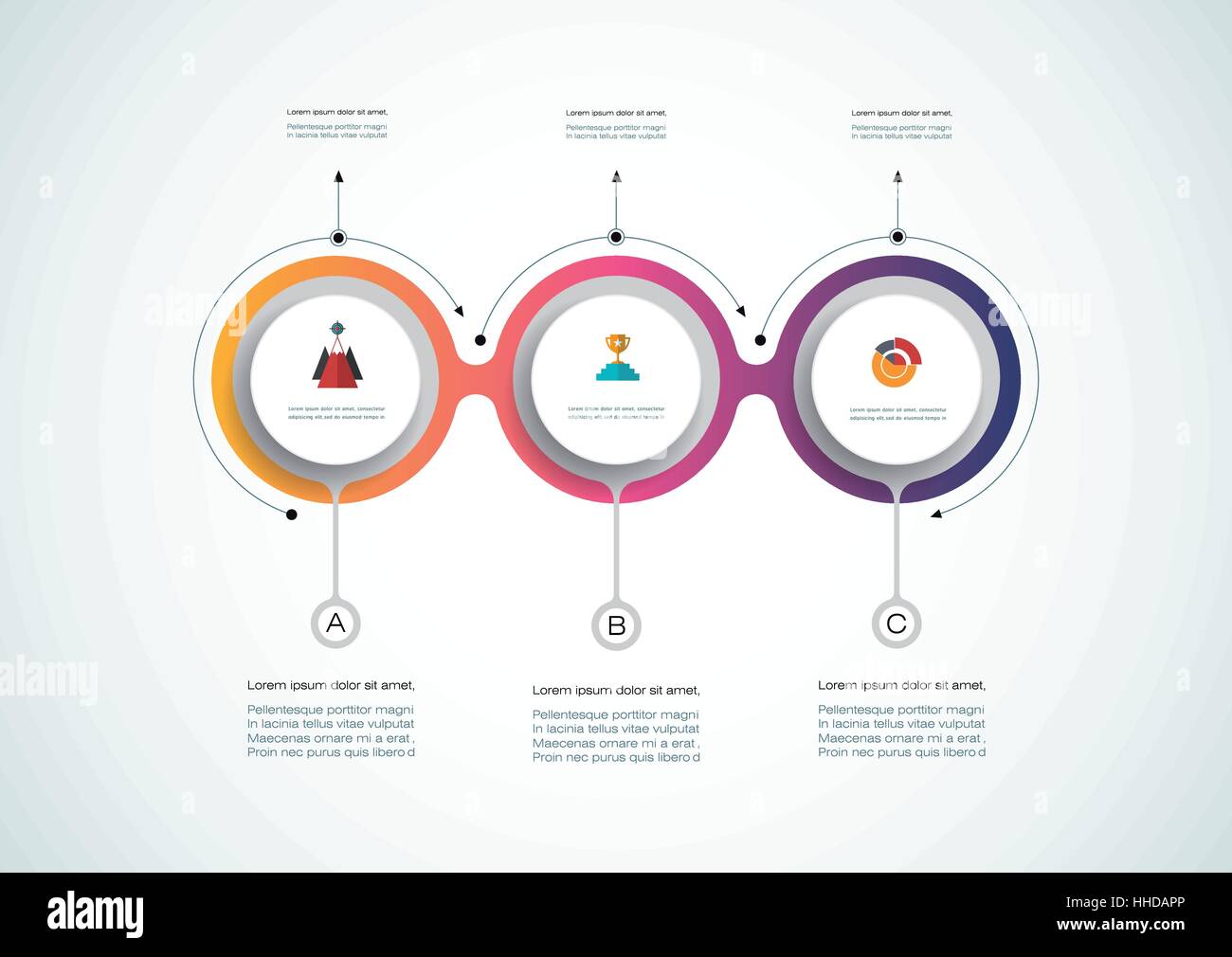 Vektor Infografik timeline Design Template mit 3D-Papier Etikett, Integrierte Kreise Hintergrund. Leerzeichen für Inhalt, Business, Infografik Stock Vektor