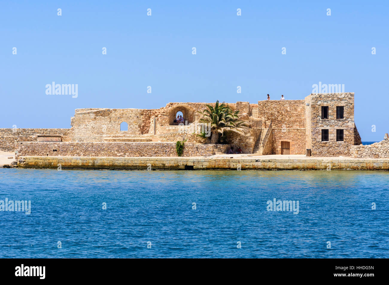 San Nicolo Bastion entlang der alten Hafenmauer in Chania, Kreta, Griechenland Stockfoto