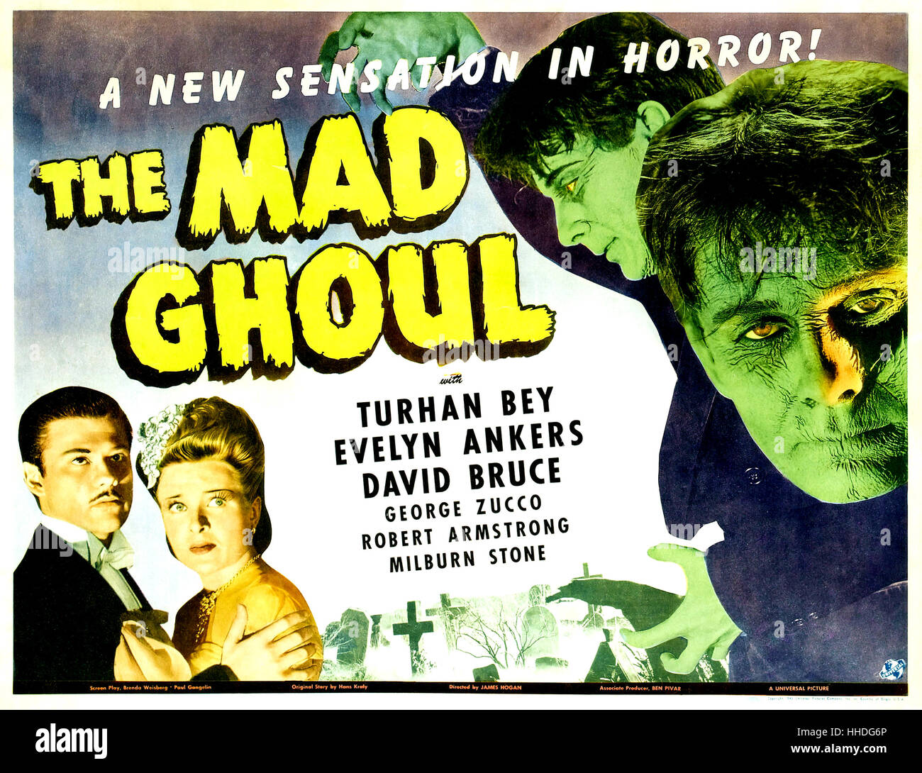 DIE MAD Ghul 1943 UNiversal Pictures Horrorfilm mit Evelyn Anker, Turhan Bey und David Bruce Stockfoto