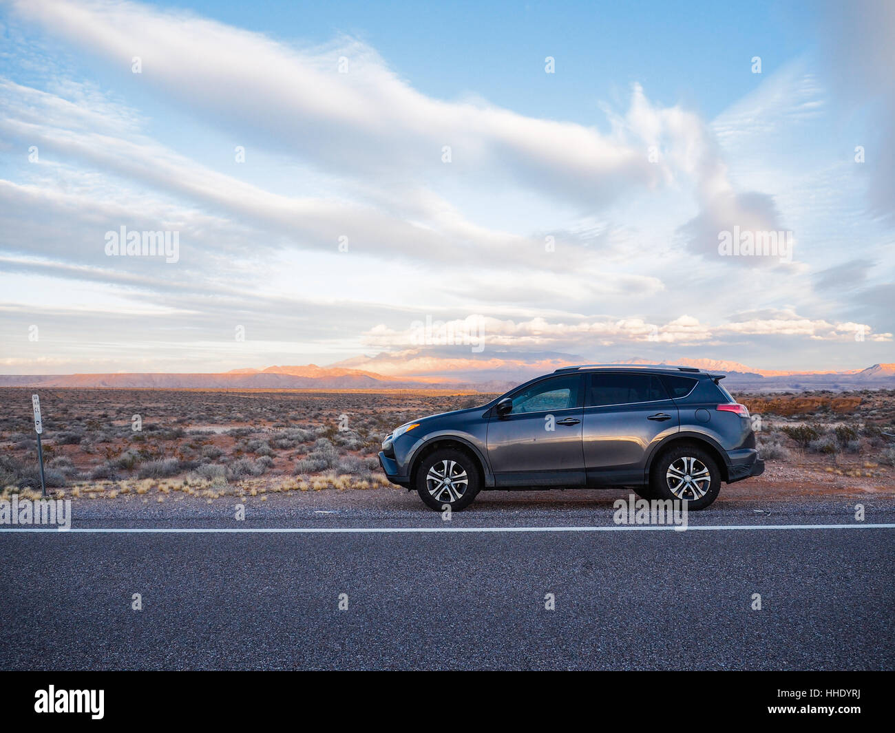 Panoramablick auf der Straßenseite in Page, Arizona Stockfoto