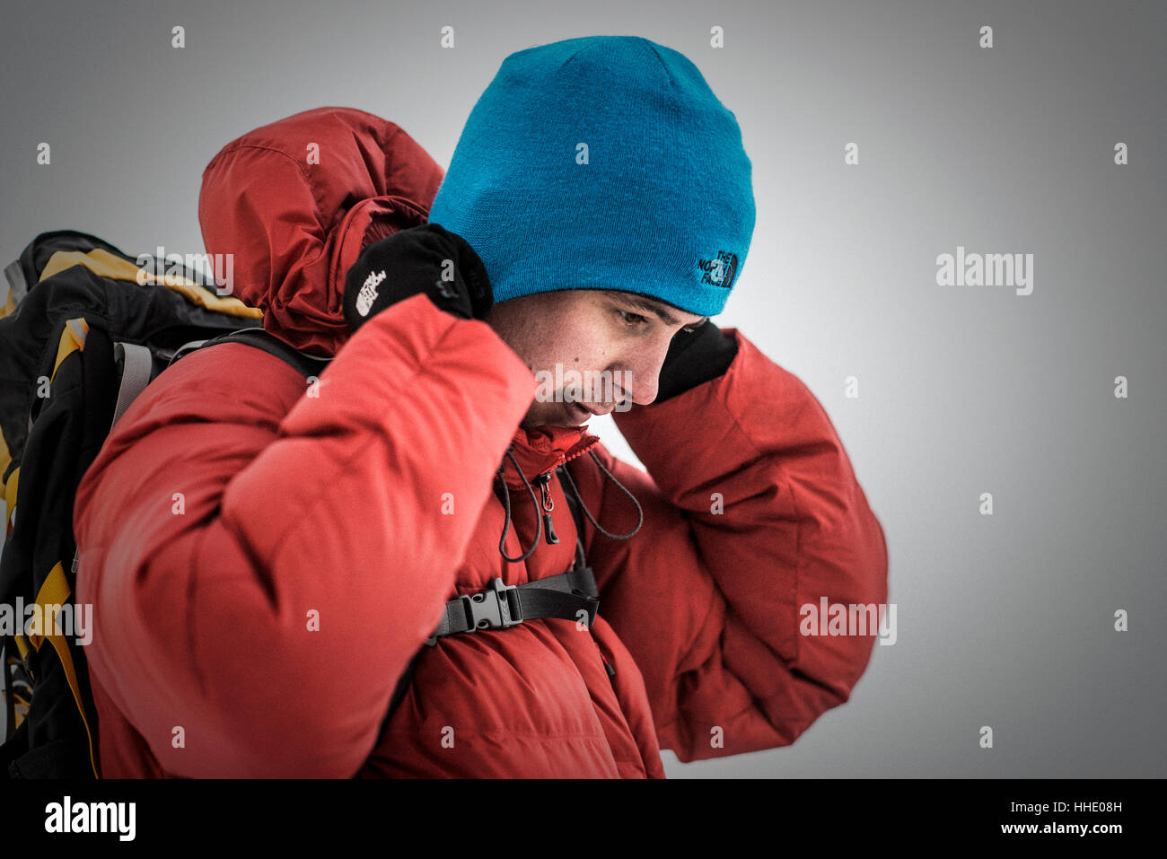 Ein Bergsteiger im Ama Dablam Base Camp, Region Khumbu, Nepal Stockfoto