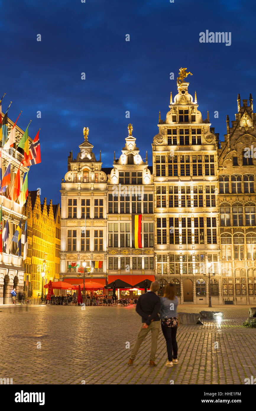 Guild Häuser im Hauptmarkt, Antwerpen, Flandern, Belgien Stockfoto