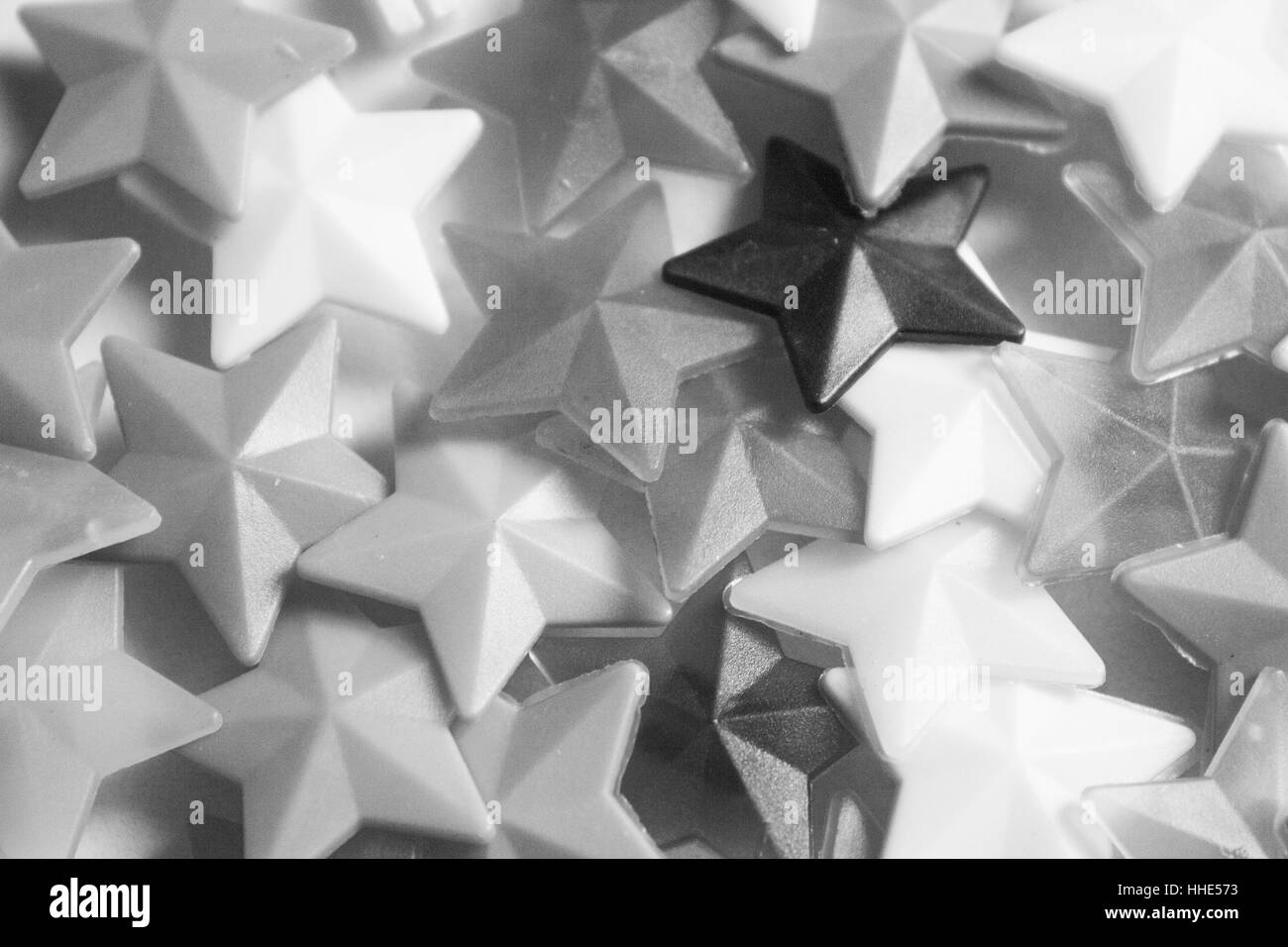 Schwarz / weiß Plastik Sterne Stockfoto