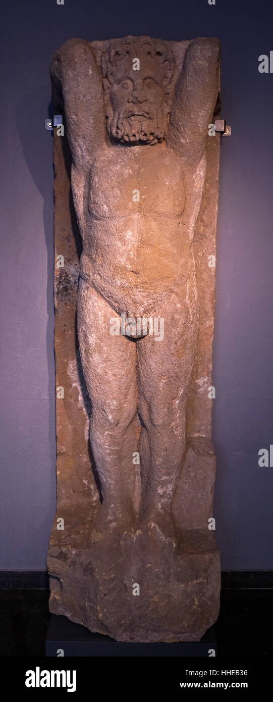 Römischen funerary Spalte Darstellung Atlas, 1. Jh. n. Chr.; Barcelona; Spanien Stockfoto