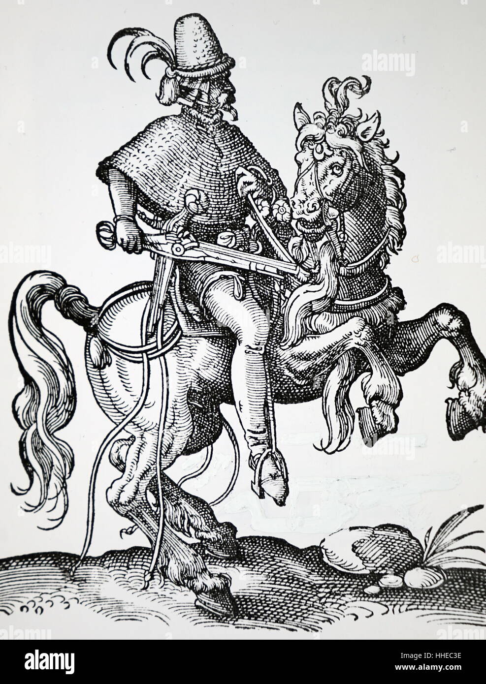 Kavalleristen mit Pistole. Holzschnitt von Jost Amman veröffentlicht 1599 Stockfoto