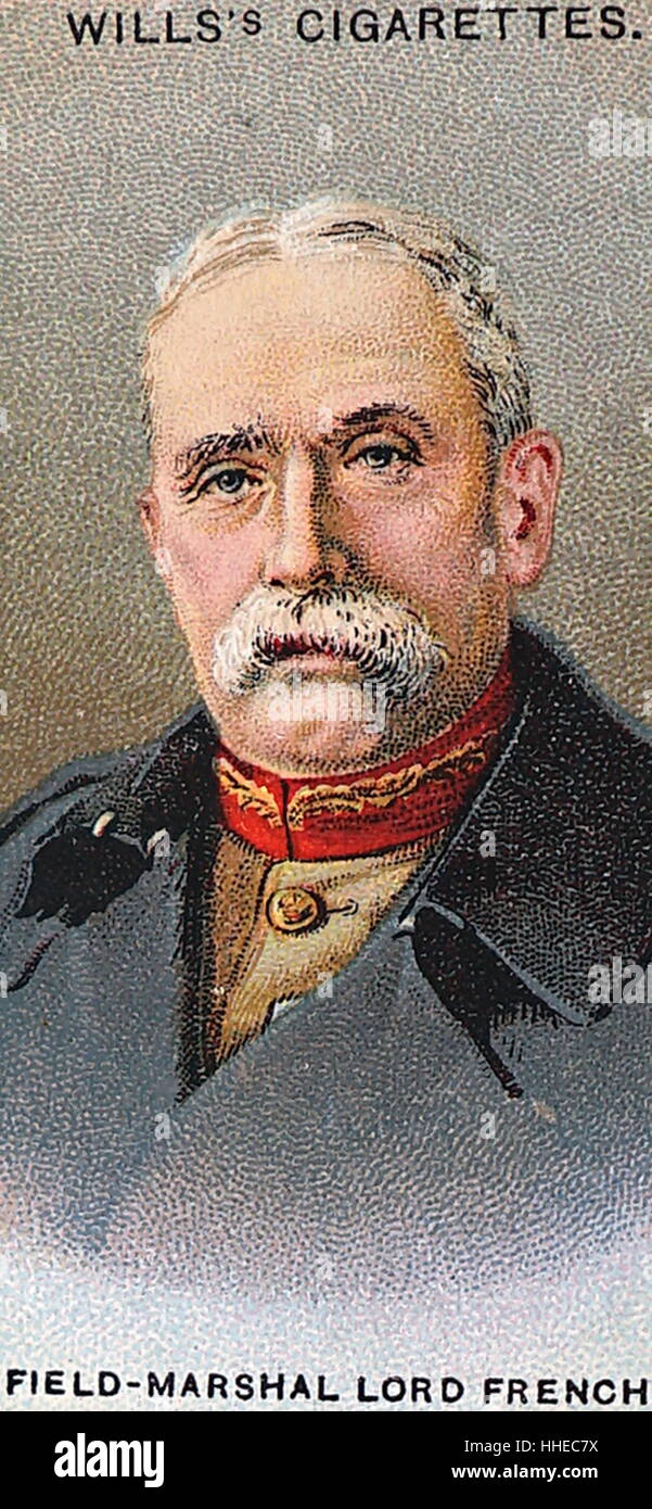 John Französisch (Graf von Ypern). (1852-1925). Englischer Soldat. Leiter der kaiserlichen Generalstab 1911-14. Led-britischen Streitkräfte in Frankreich 1914-15. C-in-C Kräfte aus dem Jahr 1915 zu verbessern. Chromolithographic Karte 1917 Stockfoto